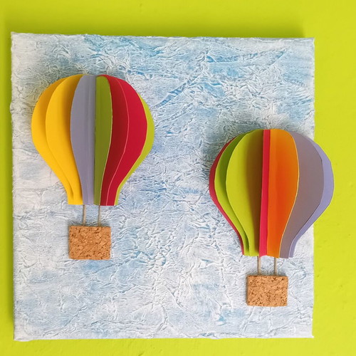 Handmade hot air balloon wall art new, mixed technique on 20x20 cm canvas