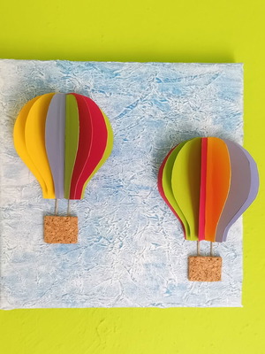 Handmade hot air balloon wall art new, mixed technique on 20x20 cm canvas