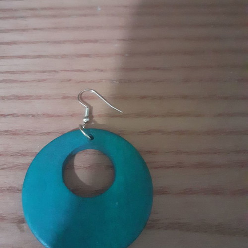 Wooden hoop earrings in blue color new