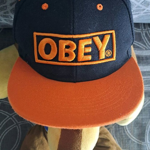 Obey Snapback Hat used with Original Box Logo black-orange