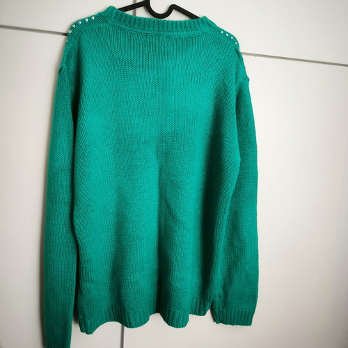 Turquoise women's blouse Large like new with silver studs asymmetrical