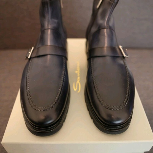 Santoni blue calf leather boots new