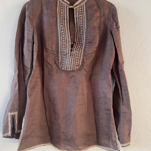 Zara Ramie Linen-Look Tunic Blouse like new, brown, small-medium