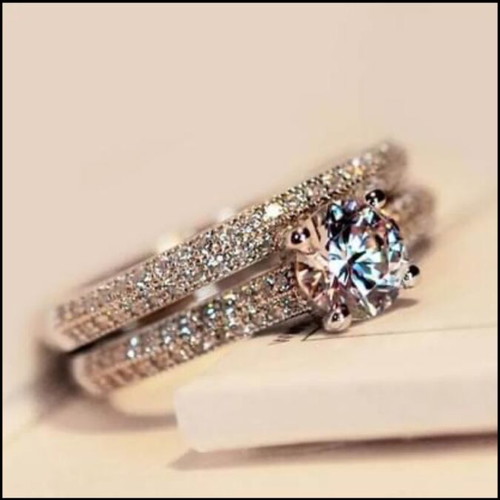 Wedding and Solitaire Rings with Zircon Set - Plated with Silver 925