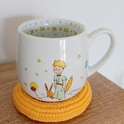 Crochet button coaster or jewelry dish in yellow, new