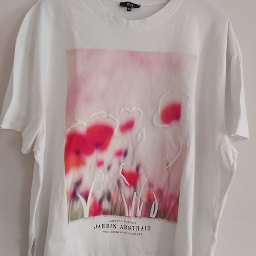 C&A women's short-sleeve T-shirt, white with colorful print, XXL