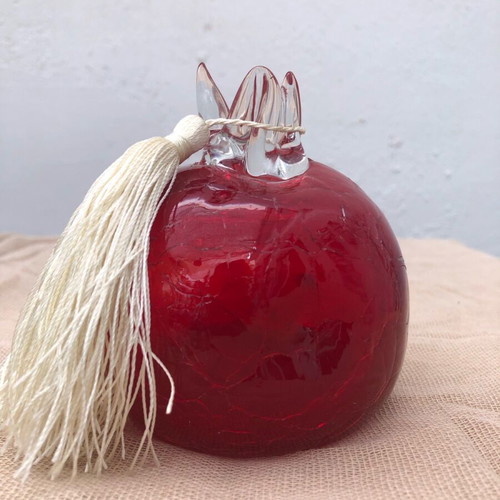 Pomegranate blown glass like new, handmade decorative crackle