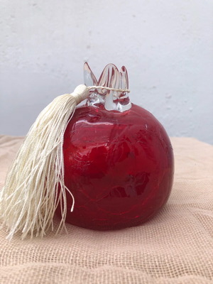Pomegranate blown glass like new, handmade decorative crackle