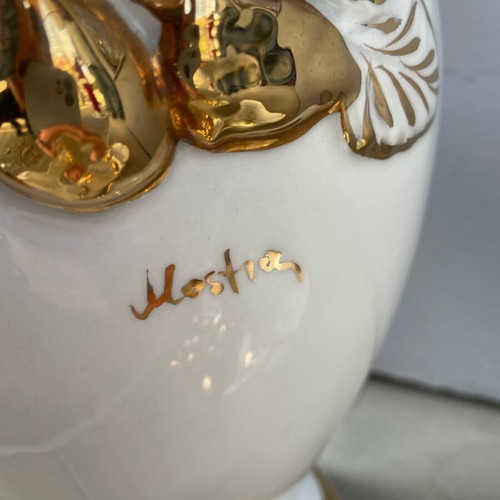 Porcelain vase gilded like new with grape designs and two ashtrays