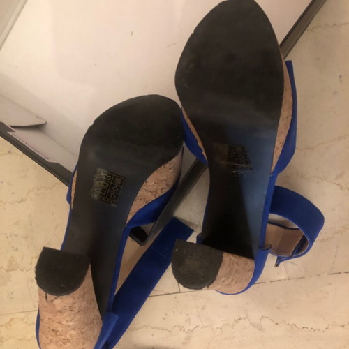 Blue suede platform sandals size 37 like new with cork heels