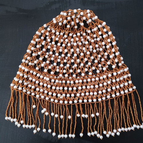 Hats with Beads and Pearls Set of 3 New, Brown Blue Black