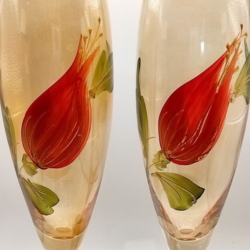 Glass handmade painted champagne set like new