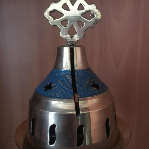 Table brass lamp new with painted patterns