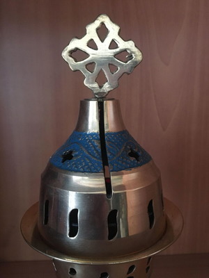 Table brass lamp new with painted patterns