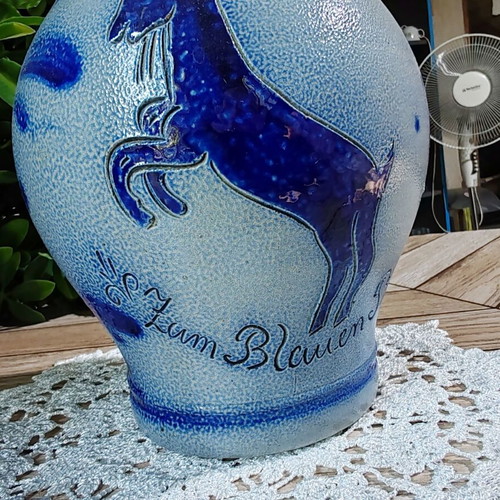 Retro German Bembel ceramic wine jug Zum Blauen Bock