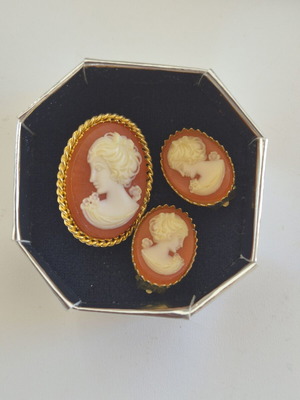 Vintage Cameo Pin and Clip Earrings Set like new