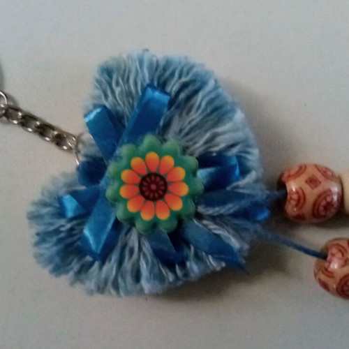 Handmade Valentine's heart keychain blue new