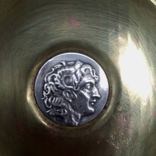 Vintage Decorative Plate Paperweight Lalaounis Style Used, Brass and Silver