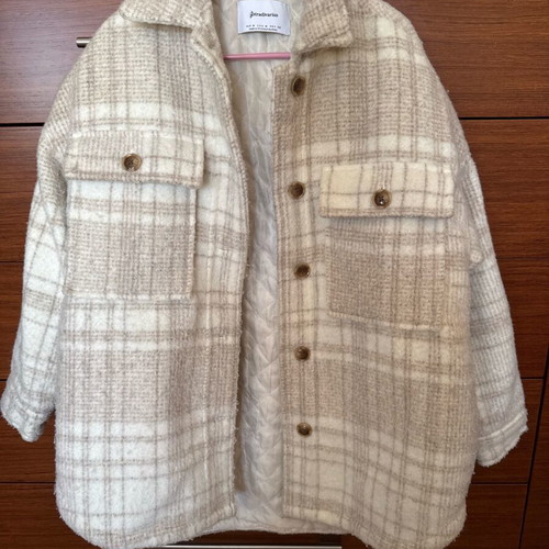 Beige checked coat used Stradivarius with quilted lining