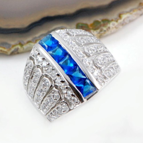 Blue Topaz and Zirgon Ring in Fashion 925 Silver Size 54 New