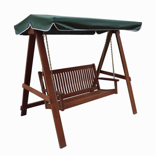Muhler Meranti two-seater swing new, wood with canopy