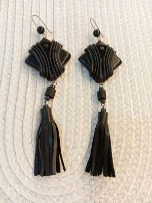 Leather earrings black, like new, handmade
