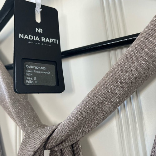 Nadia Rapti Grand Finale lurex jumpsuit new, beige and silver