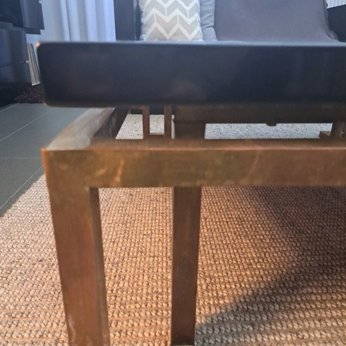 Vintage coffee table with mirror and brass legs used (1983)