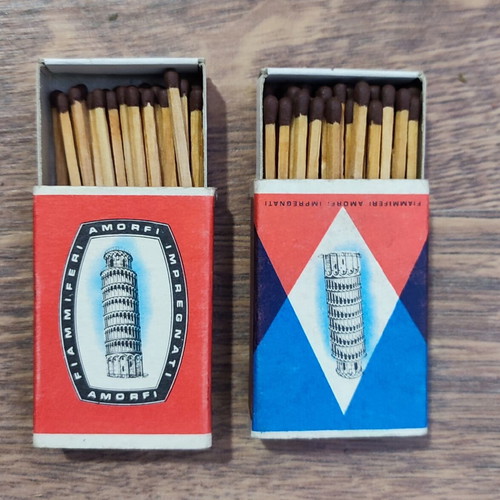 Vintage Italian matchboxes with matches from the 70s used
