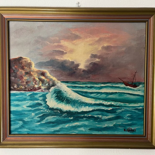 Oil painting on canvas used with wooden frame, Melios 43x46