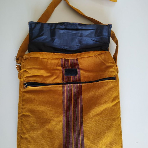 Handmade fabric shoulder bag unisex, new, brown and orange