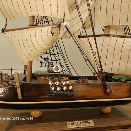 Wooden ship handmade Bric Barca siglo xix new