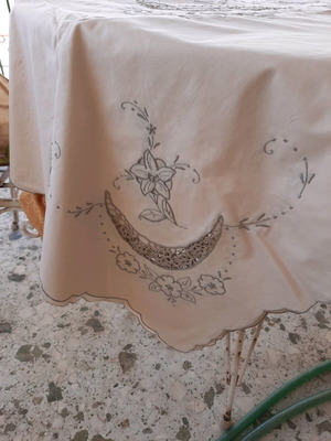 Embroidered tablecloth like new 2.6×1.4 with 10 napkins