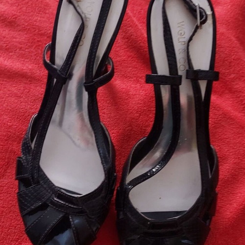 Leather sandals black used, platform heel 12cm, size 38