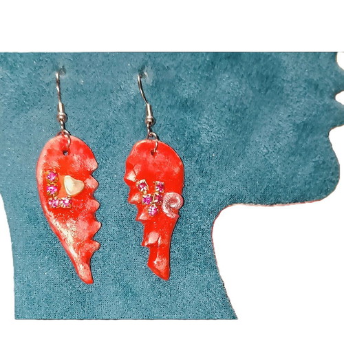 Handmade Saint Valentine earrings from polymer clay, new, red