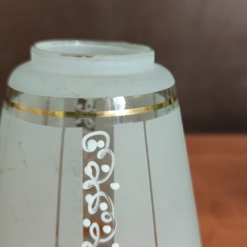 Vintage glass lampshade opaline with gilt trim and embossed design