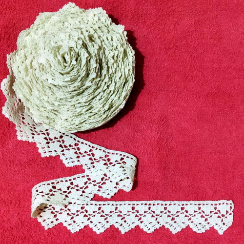 Handmade Crochet Lace Trim 12.5 Meters Beige Cotton