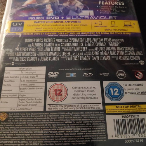 Gravity DVD new, sci-fi movie with English subtitles
