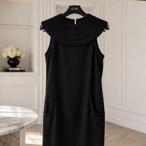 Emporio Armani Satin Dress Black Very Impressive Small Super Mini Neckline Cleopatra