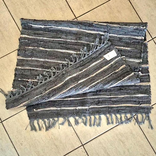 Leather rug with silver details and fringes 75x120cm new