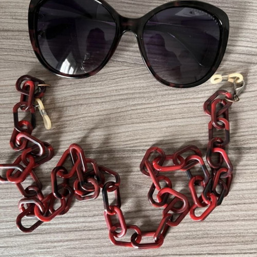 Polar sunglasses like new with brown acetate frame and strap set, polarized lenses
