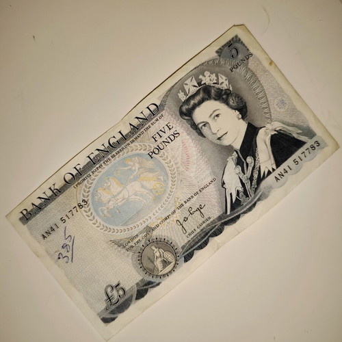Five Pounds Bank of England Series D used banknote 1971-1980