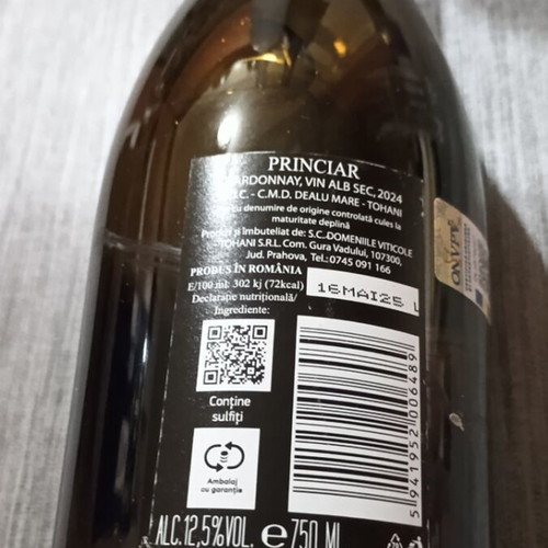 Princlar Chardonnay de Tohani 2024 new Romanian wine