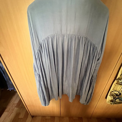 Silk baby blue blouse with puffed sleeves