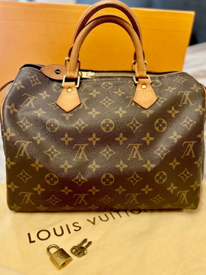 Louis Vuitton Speedy 30 Monogram Canvas τσάντα μεταχειρισμένη, καφέ