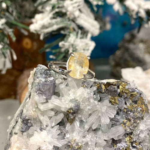 Handmade silver ring with natural yellow sapphire, 925 silver