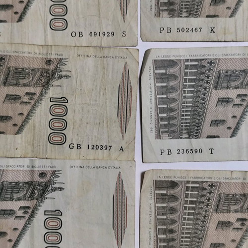 Italian banknotes used, pack of 20 of 1000 lire