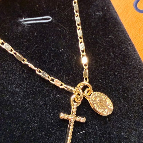 Unisex necklace with Santa Maria cross and Virgin Mary gold stainless steel new