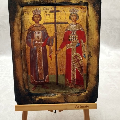 Handmade aged icon of Saint Constantine and Saint Helen new