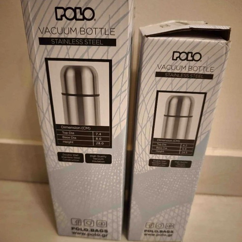 Polo Stainless Steel Vacuum Bottles 500ml & 750ml Silver new, set of 2